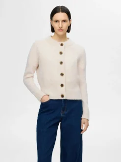 Selected Femme naisten neuletakki, SLFSIA RAS LS KNIT CARDIGAN Luonnonvalkoinen