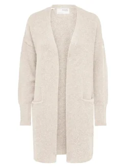 Selected Femme Naisten Neuletakki Lulu New Knit Long Cardigan Birch Melange