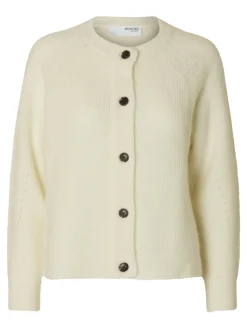 Selected Femme, Naisten Neuletakki, Lulu LS Knit Short Cardigan Luonnonvalkoinen