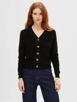 Selected Femme naisten neuletakki, SLFELINNA LS KNIT CARDIGAN Musta