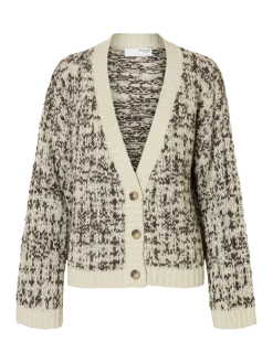 Selected Femme naisten neuletakki, SLFLINDSAY LS KNIT V-NECK CARDIGAN Birch Delicioso