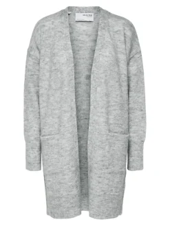 Selected Femme naisten neuletakki Lulu New Ls Knit Long Cardigan, Light Grey Melange