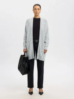 Selected Femme naisten neuletakki Lulu New Ls Knit Long Cardigan, Light Grey Melange