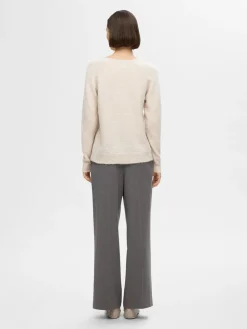 Selected Femme Naisten Neule, SLFLULU NEW LS KNIT V-NECK B NOOS Luonnonvalkoinen