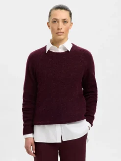 Selected Femme Naisten Neulepaita, Lulu LS Knit O-Neck Fig Melange