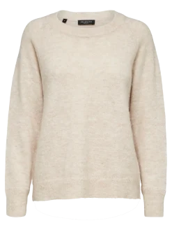 Selected Femme Naisten Neulepaita, Lulu LS Knit O-Neck Birch Melange