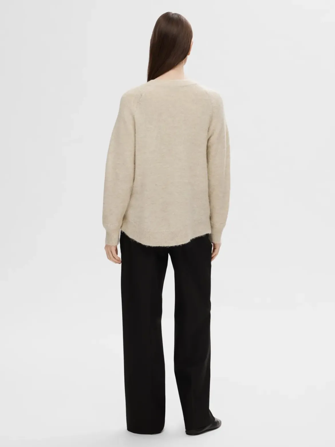 Selected Femme Naisten Neulepaita, Lulu LS Knit O-Neck Birch Melange