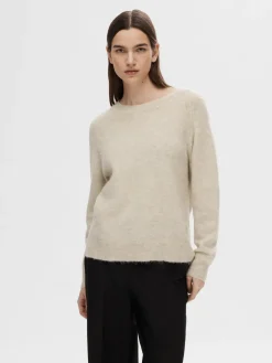 Selected Femme Naisten Neulepaita, Lulu LS Knit O-Neck Birch Melange