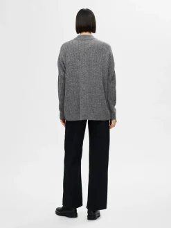 Selected Femme naisten neule, SLFMALINE LS KNIT HIGH NECK Grafiitti