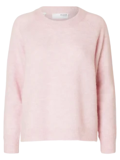 Selected Femme Naisten Neulepaita, Lulu LS Knit O-Neck, Bleached Mauve Melan