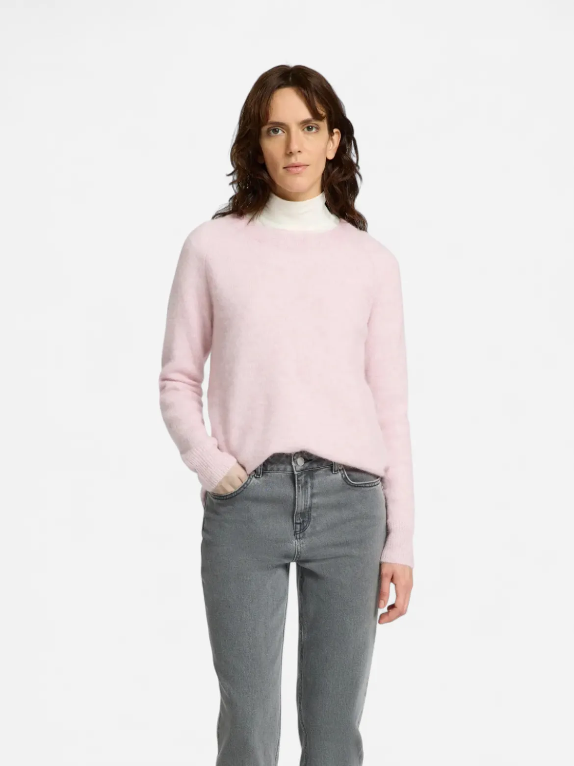 Selected Femme Naisten Neulepaita, Lulu LS Knit O-Neck, Bleached Mauve Melan
