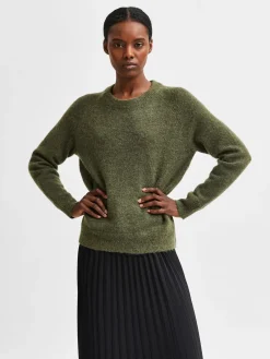 Selected Femme Naisten Neulepaita, Lulu LS Knit O-Neck Kalamata Melange