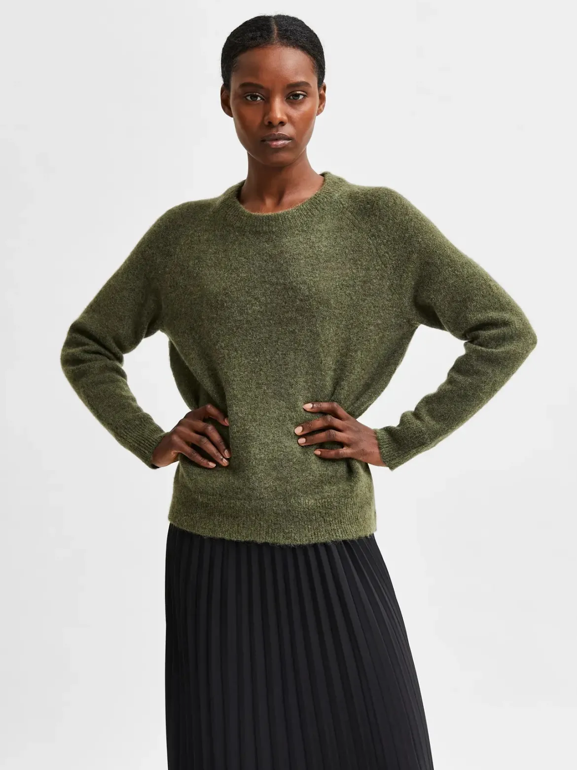 Selected Femme Naisten Neulepaita, Lulu LS Knit O-Neck Kalamata Melange
