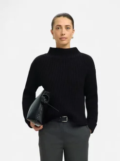 Selected Femme naisten neulepusero SLFSELMA SUS LS KNIT PULLOVER NOOS, musta