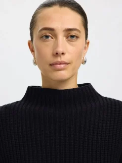 Selected Femme naisten neulepusero SLFSELMA SUS LS KNIT PULLOVER NOOS, musta
