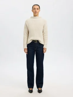 Selected Femme naisten neulepusero SLFSELMA SUS LS KNIT PULLOVER NOOS, Birch