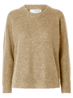 Selected Femme Naisten Neulepaita, Lulu LS Knit O-Neck, sepia tinti