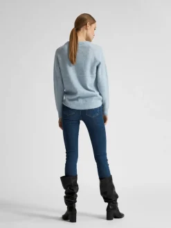Selected Femme Naisten Neulepaita, Lulu LS Knit O-Neck Vaaleansininen