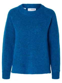 Selected Femme Naisten Neulepaita, Lulu LS Knit O-Neck Sininen