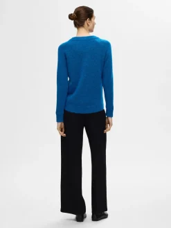Selected Femme Naisten Neulepaita, Lulu LS Knit O-Neck Sininen