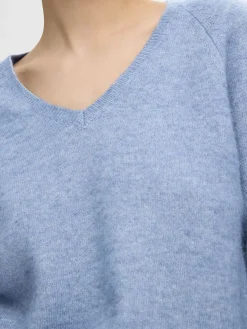 Selected Femme Naisten Neule, SLFLULU NEW LS KNIT V-NECK B NOOS Vaaleansininen