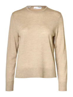Selected Femme Naisten Neulepaita, Slfthea LS Knit Merino O-Neck Noos Oatmeal