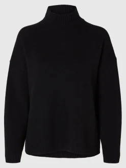 Selected Femme naisten neule, SLFCILLE LS KNIT HIGH NECK Musta