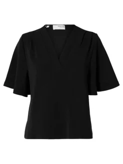 Selected Femme naisten paita, SLFTENNY SS V-NECK TOP Musta