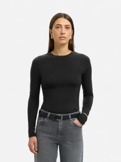 Selected Femme naisten paita SLFMANJA LS O-NECK NOOS, musta