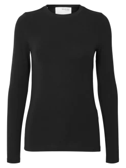Selected Femme naisten paita SLFMANJA LS O-NECK NOOS, musta
