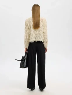 Selected Femme naisten paitapusero SLFMYLINE LS FLUFFY CROPPED SHIRT B, Angora