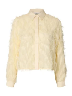 Selected Femme naisten paitapusero SLFMYLINE LS FLUFFY CROPPED SHIRT B, Angora