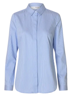 Selected Femme naisten paitapusero SLFROMIE LS STRIPED FITTED SHIRT, Bright White