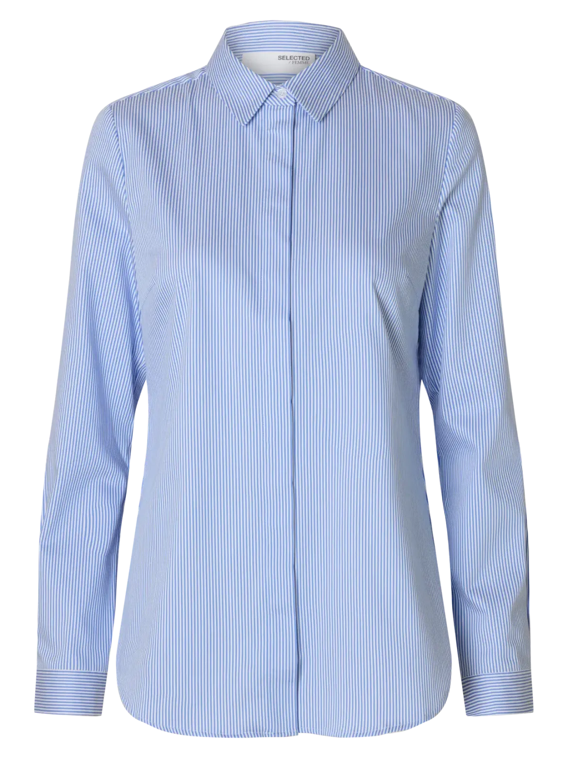 Selected Femme naisten paitapusero SLFROMIE LS STRIPED FITTED SHIRT, Bright White