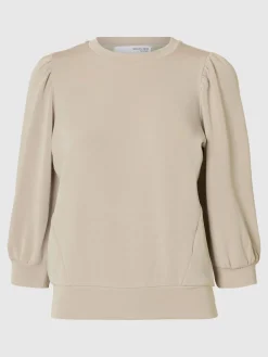 Selected Femme Naisten Pusero, SLFTENNY 3/4 SWEAT TOP NOOS Hiekka