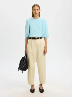 Selected Femme Naisten Pusero SLFTENNY 3/4 SWEAT TOP NOOS, Blue Glow