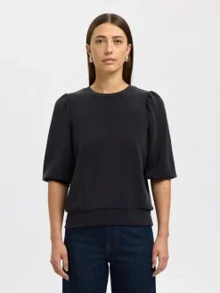 Selected Femme Naisten Pusero, SLFTENNY 3/4 SWEAT TOP NOOS Black