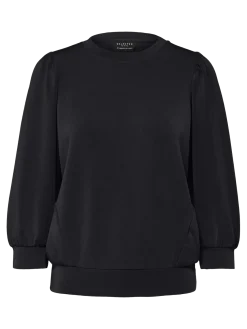 Selected Femme Naisten Pusero, SLFTENNY 3/4 SWEAT TOP NOOS Black
