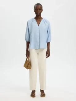 Selected Femme naisten pusero SLFCleo-Alberta Linen Blend Shirt, vaaleansininen