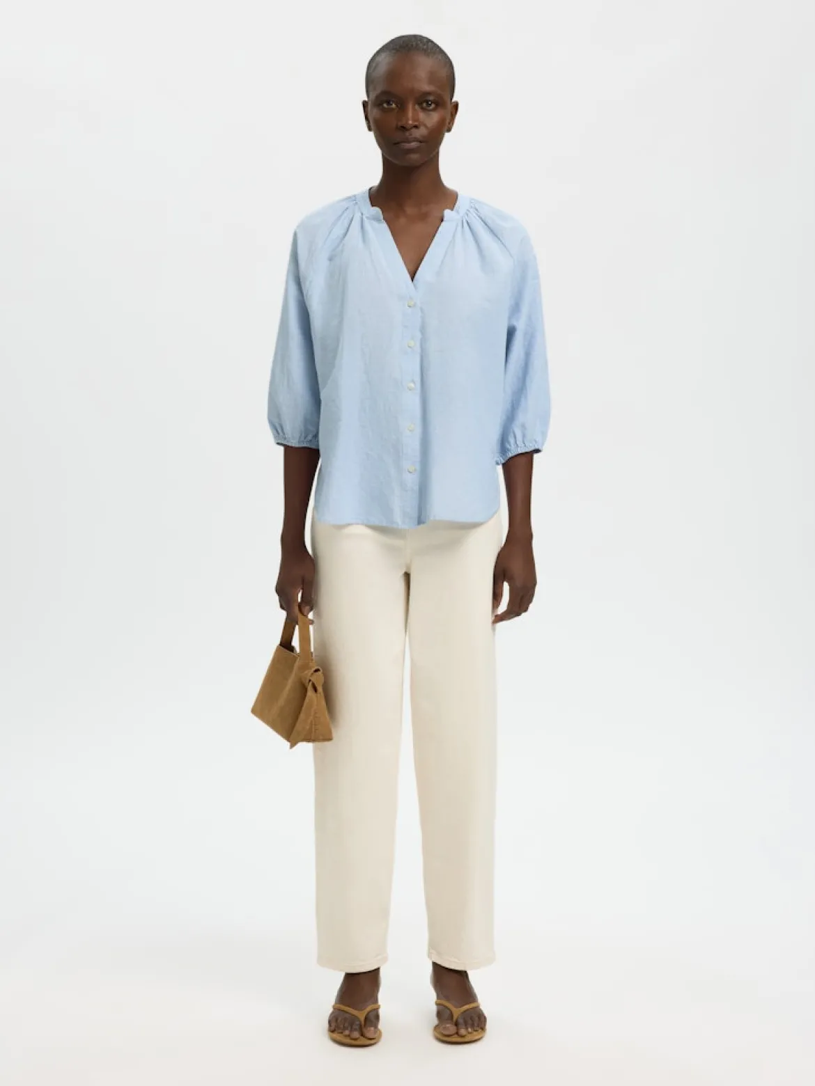 Selected Femme naisten pusero SLFCleo-Alberta Linen Blend Shirt, vaaleansininen