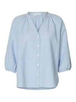 Selected Femme naisten pusero SLFCleo-Alberta Linen Blend Shirt, vaaleansininen