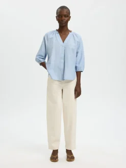 Selected Femme naisten pusero SLFCleo-Alberta Linen Blend Shirt, vaaleansininen