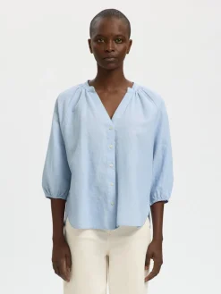 Selected Femme naisten pusero SLFCleo-Alberta Linen Blend Shirt, vaaleansininen