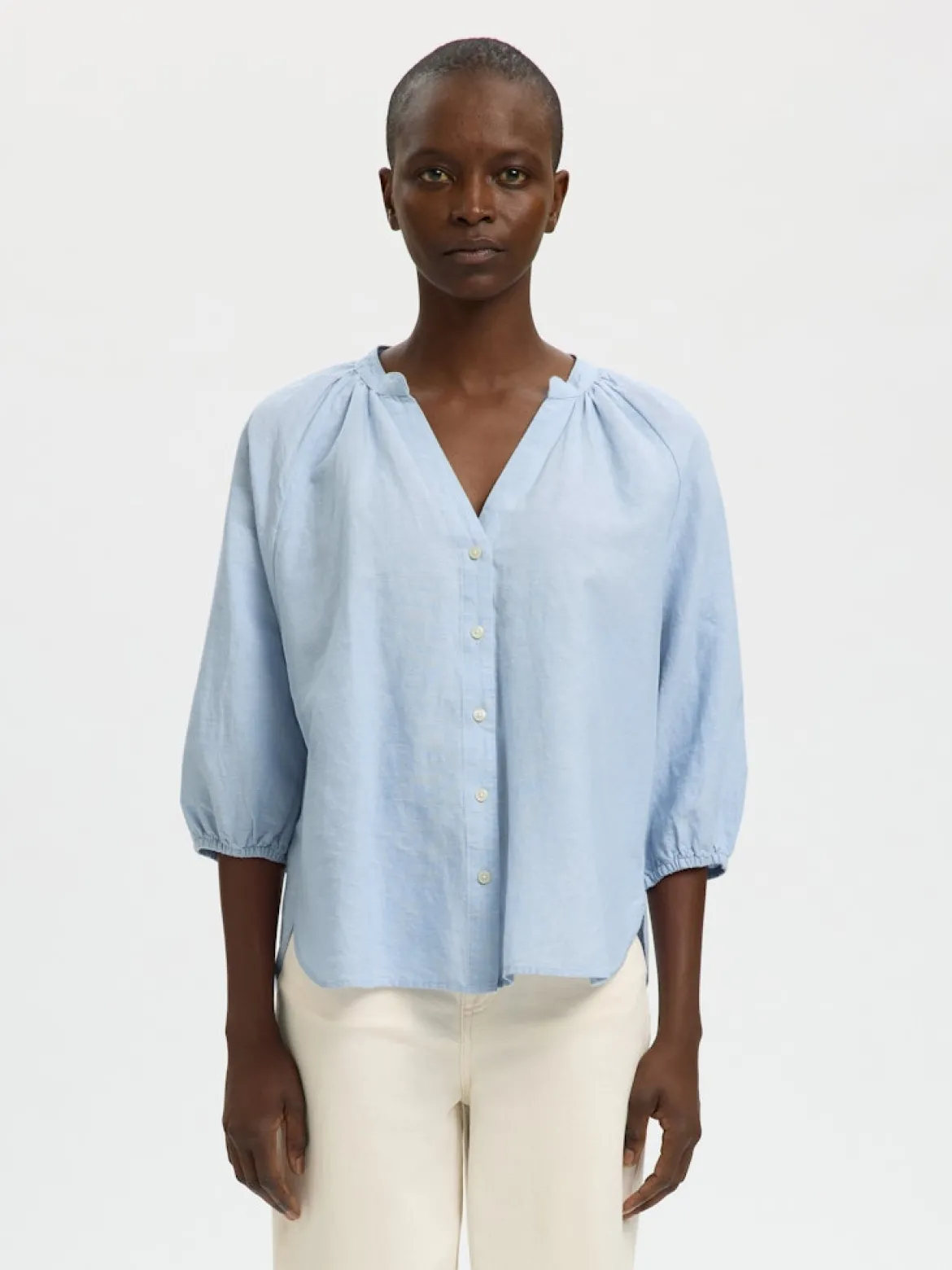 Selected Femme naisten pusero SLFCleo-Alberta Linen Blend Shirt, vaaleansininen