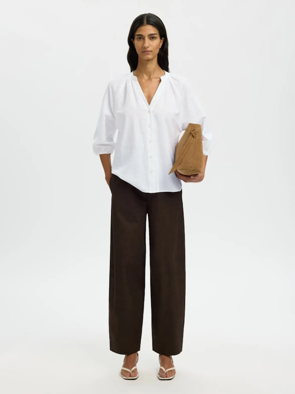 Selected Femme naisten pusero SLFCleo-Alberta Linen Blend Shirt, valkoinen