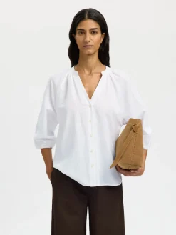 Selected Femme naisten pusero SLFCleo-Alberta Linen Blend Shirt, valkoinen