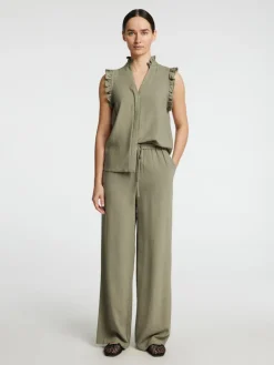 Selected Femme naisten toppi, SLFVIVA SL RUFFLE TOP Khaki