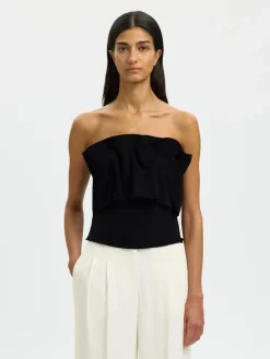 Selected Femme naisten toppi Slfneville Pleated Bandeau Top B, Black