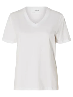 Selected Femme Naisten T-paita SLFESSENTIAL SS V-NECK TEE NOOS Bright White