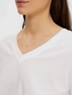Selected Femme Naisten T-paita SLFESSENTIAL SS V-NECK TEE NOOS Bright White